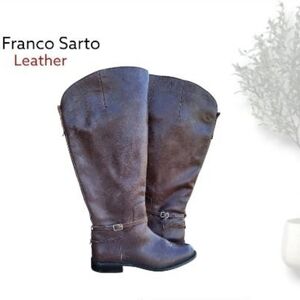 Wide CALF Franco Sarto Brown Leather Haylie Tall Ride Knee High Boot Women 10 WC